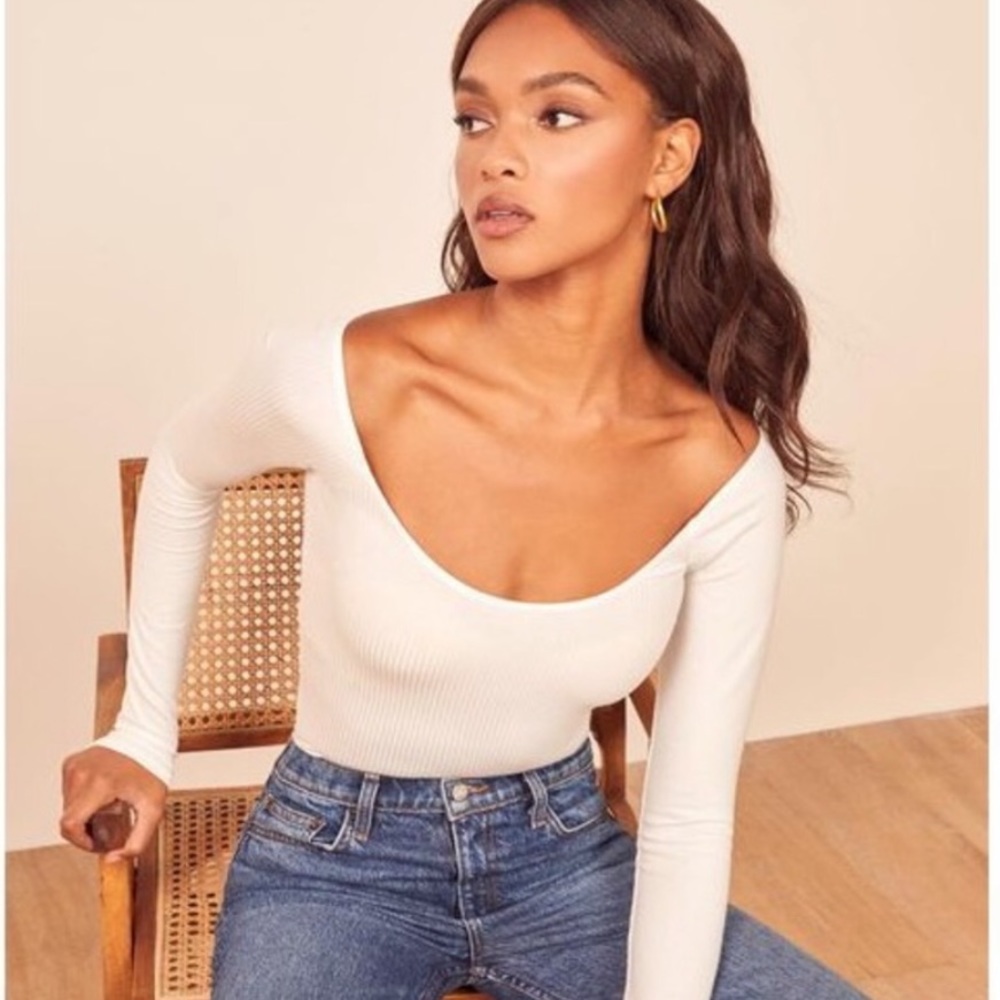 Reformation White Long Sleeve Top